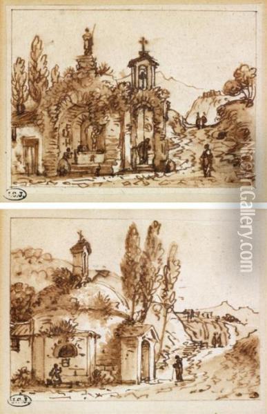 Deux Paysages Aux Chapelles Oil Painting - Victor-Jean Nicolle