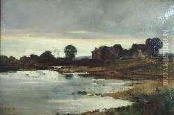 A River Landscape At Dusk Oil Painting - John Muirhead