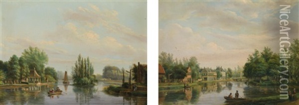 Gegenstucke: Ansichten Vom Kanal In Loenen Aan De Vecht Oil Painting - Petrus Josephus Lutgers