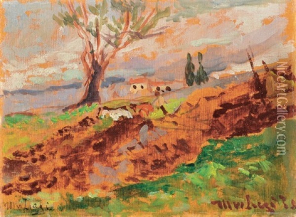 Campagna Senese Oil Painting - Ulvi Liegi (Luigi Levi)