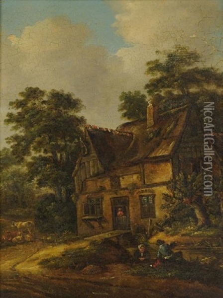 A Cottage With Peasants Oil Painting - Nicolaes Molenaer
