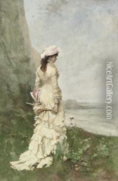 An Elegant Lady By The Sea Oil Painting - Ferdinand Heilbuth