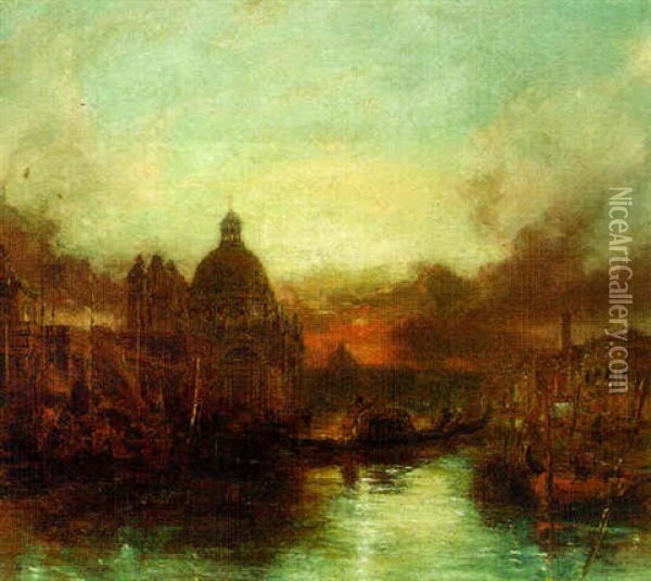 Santa Maria Della Salute, Venice, At Sunset Oil Painting - James Holland