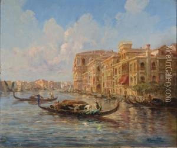 Gondoles Sur Le Grand Canal De Venise Oil Painting - F. Tourrette
