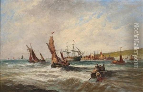 Coastal Scene With Sailing Vessels Oil Painting - Edwin Hayes