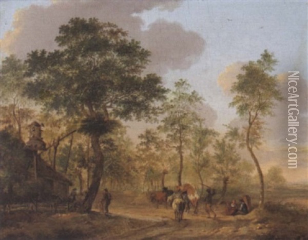 Landschaft Mit Einem Bauernhaus Und Einer Viehherde Oil Painting - Paulus Potter