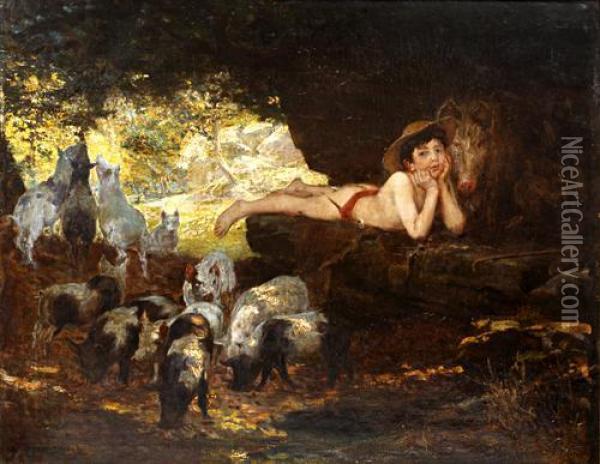 The Young Swineherd Oil Painting - George Percy Jacomb-Hood