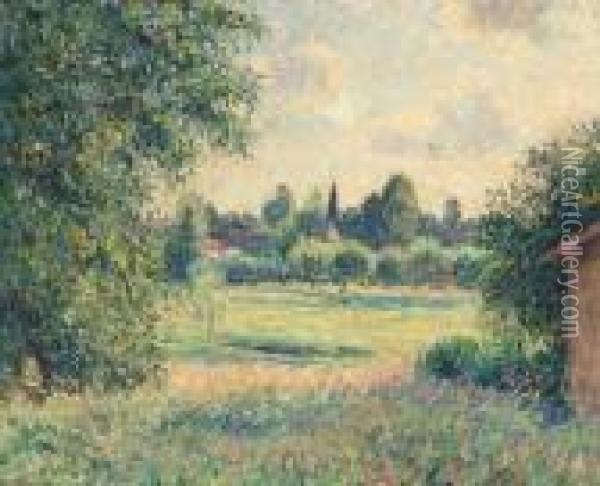 A Summer Landscape With A Village In The Distance Oil Painting - Camille Pissarro