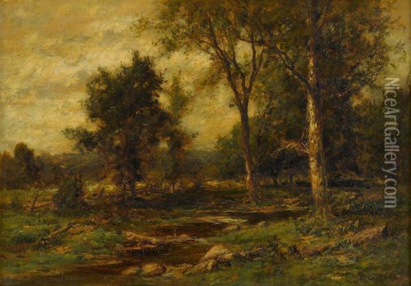 River In A Wooded Landscape Oil Painting - Charles Linford