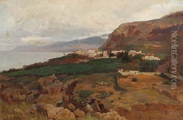 View Of A Coastal Village Oil Painting - Bror Anders Wikstrom