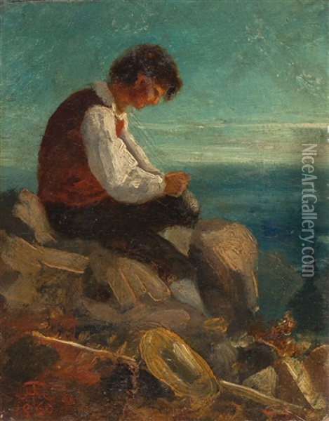 Junge Auf Einem Hugel Oil Painting - Hans Thoma