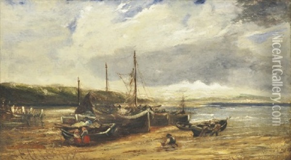Fishermen And Boats Oil Painting - Edwin John Ellis