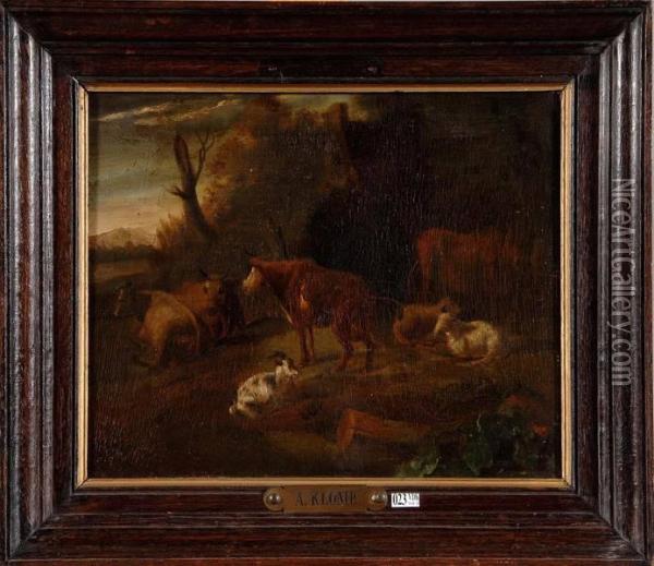 Vaches Et Moutons Oil Painting - Albert-Jansz. Klomp