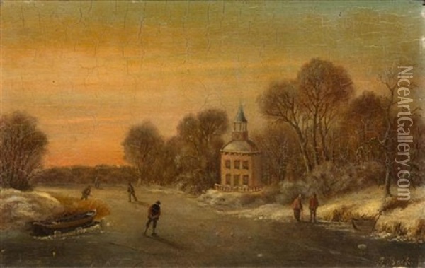 Winter Landscape With Ice Skaters Oil Painting - Anna Boch