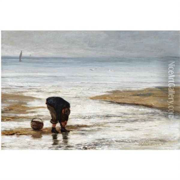 The Beach Comber (+ Bringing In The Nets At Dusk; Pair) Oil Painting - Joseph Henderson