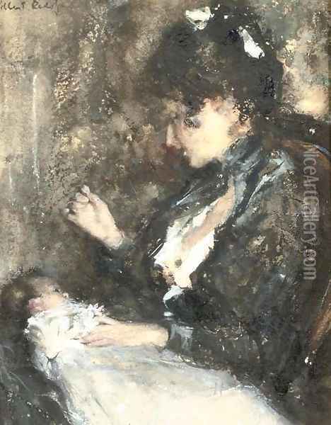 Moedervreugd Tjieke with her first-born baby Albertine Oil Painting - Albert Roelofs
