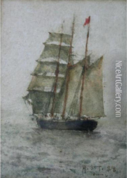 A Three-masted Barque Oil Painting - Henry Scott Tuke