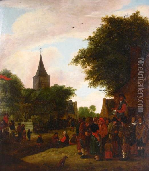 Village Scene With Peasants Oil Painting - Cornelius Droochsloot
