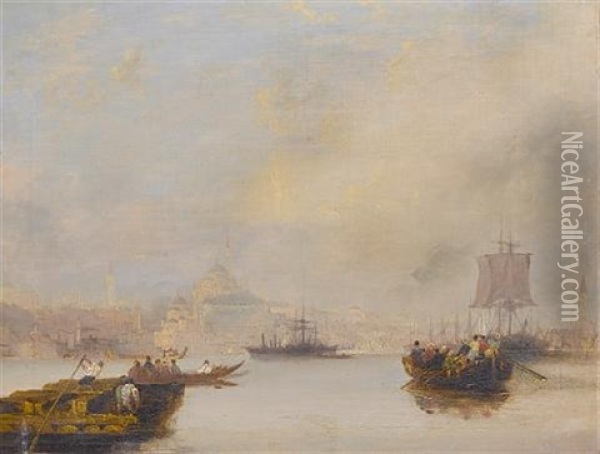Constantinople From The Entrance Of The Golden Horn Oil Painting - Thomas Allom