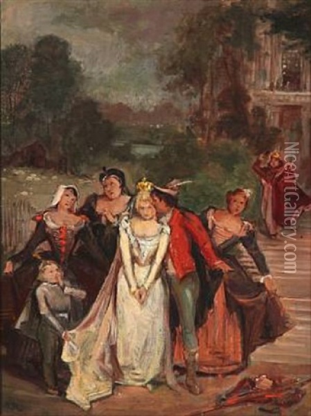 The Princess And The Swineherd. Scene From H. C. Andersen's Fairy Tale The Swineherd Oil Painting - Vilhelm Rosenstand