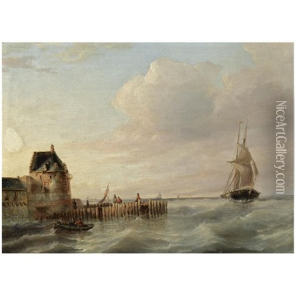 Approaching The Harbour, Veere Oil Painting - Johannes Frederick Schuetz