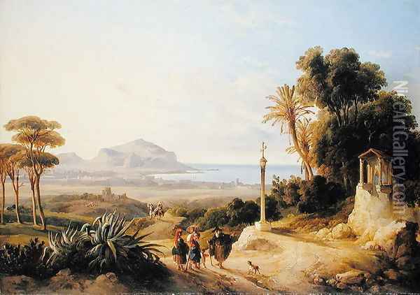 View of Palermo, 1840 Oil Painting - Consalvo Carelli