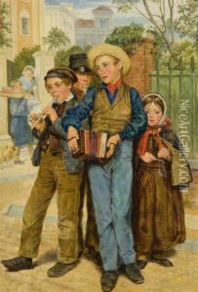 The Village Minstrels Oil Painting - Charles Rossiter