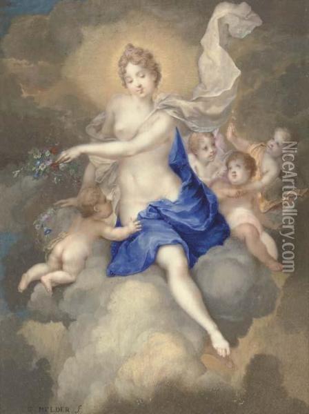 Flora Seated On A Cloud With Putti Oil Painting - Gerard Melder