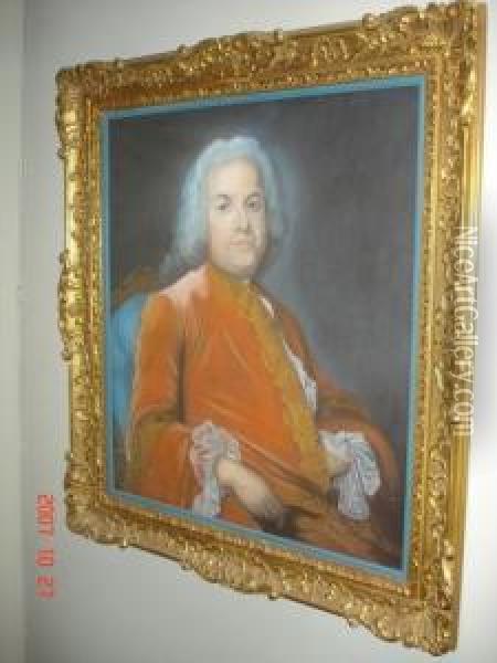  Portrait D'homme A La Veste Orange  Oil Painting - Maurice Quentin de La Tour