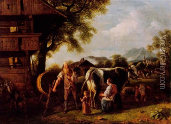 Milchwirtschaft Im Berner Oberland Oil Painting - Jean Daniel Huber