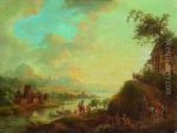 Flusslandschaft Oil Painting - Christian Georg Schuttz II