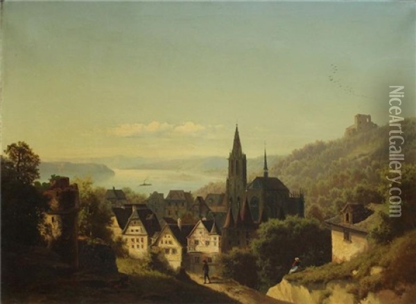 Ansicht Einer Kleinstadt In Den Alpen Oil Painting - Ferdinand Lepie