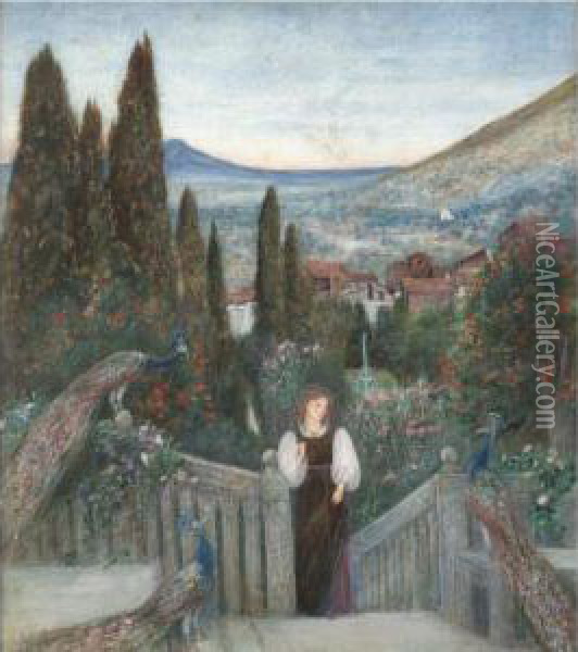 Lady In An Italian Landscape Oil Painting - Maria Euphrosyne Spartali, later Stillman