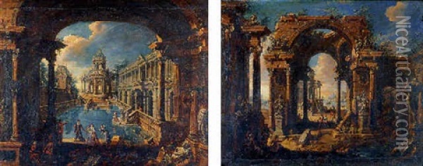 Ruines Romaines Et Personnages Oil Painting - Giovanni Ghisolfi