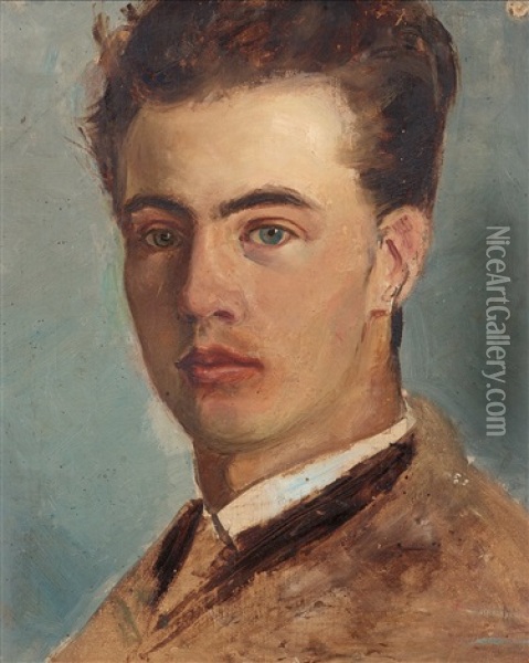 Sjalvportratt Som Ung (self Portrait As A Young Man) Oil Painting - Richard (Sven R.) Bergh