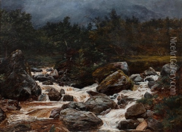 River Landscape Oil Painting - James Faed the Younger