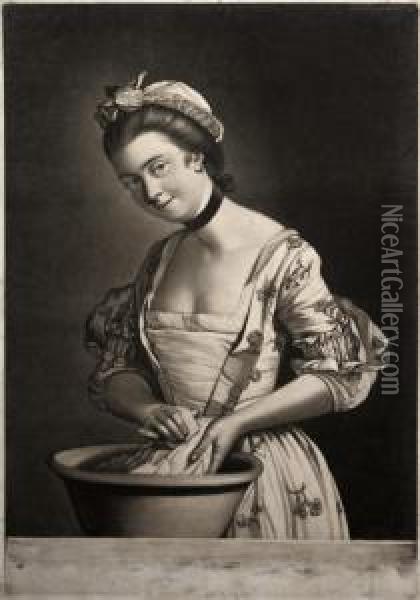 Lady's Maid Soaping Linnen Oil Painting - Philip Dawe