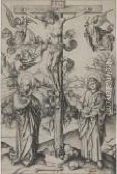 The Crucifixion With Four Angels Oil Painting - Martin Schongauer