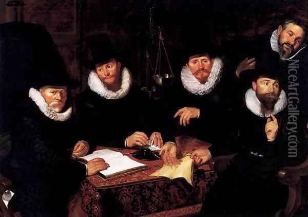 Five Regents of the Groot-Kramergild Oil Painting - Werner Jacobsz. van den Valckert