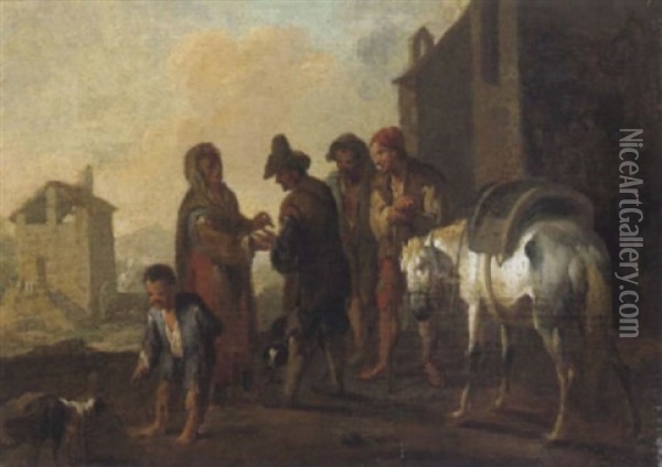 Contadini Con Una Indovina E Un Cavallo Oil Painting - Pieter Jacobsz. van Laer