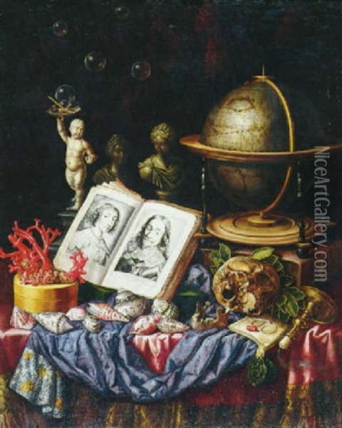 Allegory Of Charles I Of England And Henrietta Of France In A Vanitas Oil Painting - Simon Renard De Saint-Andre