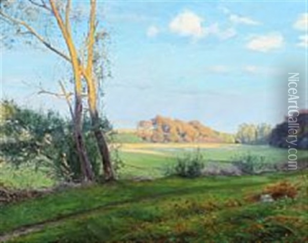 Autumn Landscape In Low Light Oil Painting - Sigvard Marius Hansen