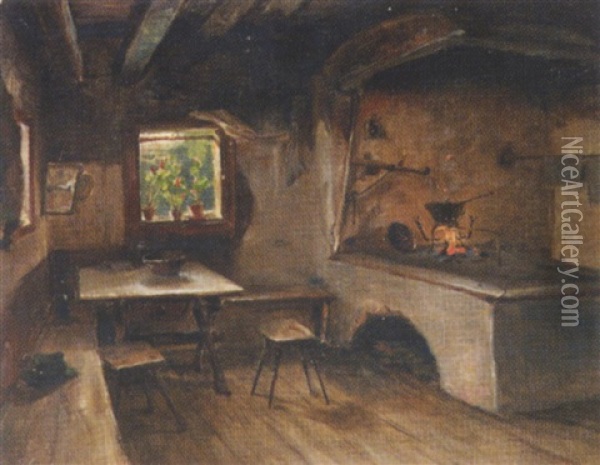 Interieur Einer Bauernstube Mit Herdfeuer Oil Painting - Julius von Blaas