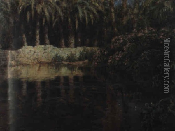 Une Source Dans L'oasis (clair De Lune) Oil Painting - Alphonse Etienne Dinet