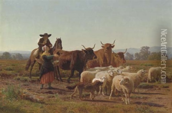 A Pastoral Scene Oil Painting - Auguste (Francois Auguste) Bonheur