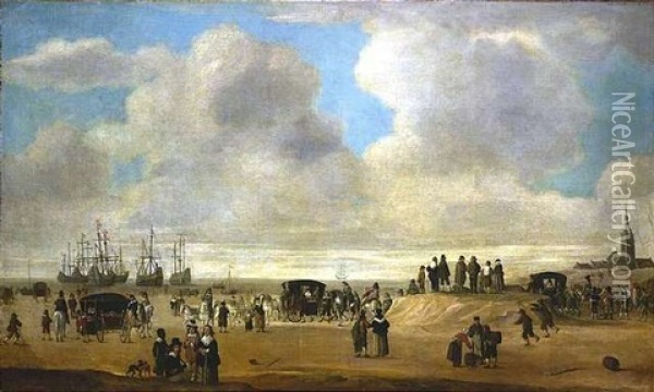 Der Strand Bei Scheveningen Wohl Mit Der Einschiffung Von Konig Karl Ii Oil Painting - Cornelis Beelt