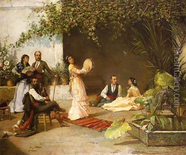 Performance in the Courtyard Oil Painting - Manuel Wssel de Giumbarda