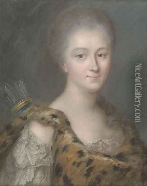 Portrait of a lady, bust-length, dressed as Diana the Huntress Oil Painting - English School