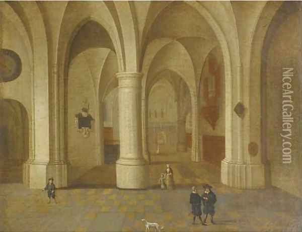 A church interior with elegant figure in the foreground Oil Painting - Pieter Neefs