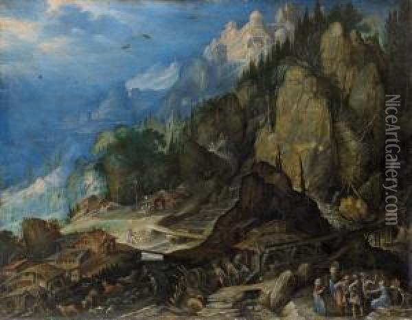 Gebirgslandschaft Mitzwei Wassermuhlen Oil Painting - Frederik van Valkenborch